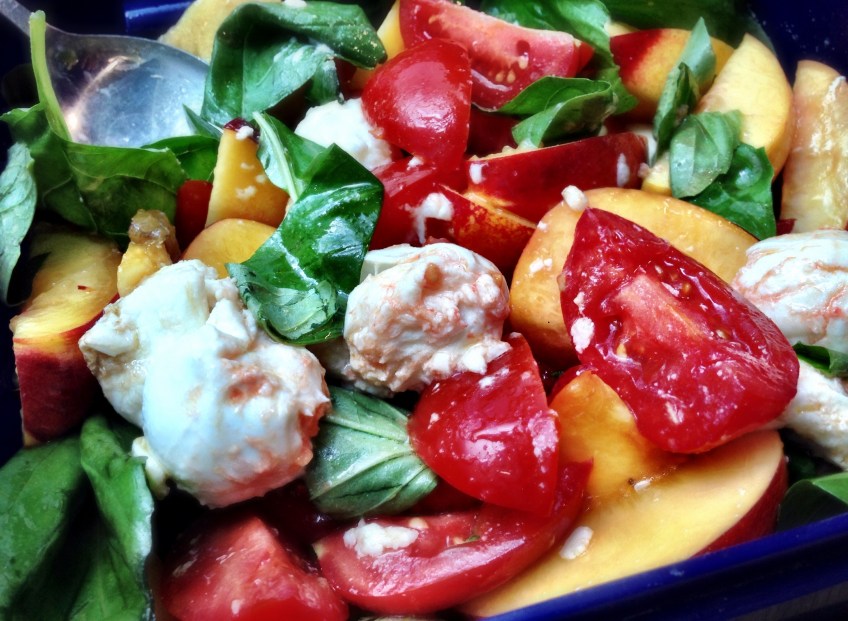 Nectarine, Tomato and Basil Salad with Torn Mozzarella
