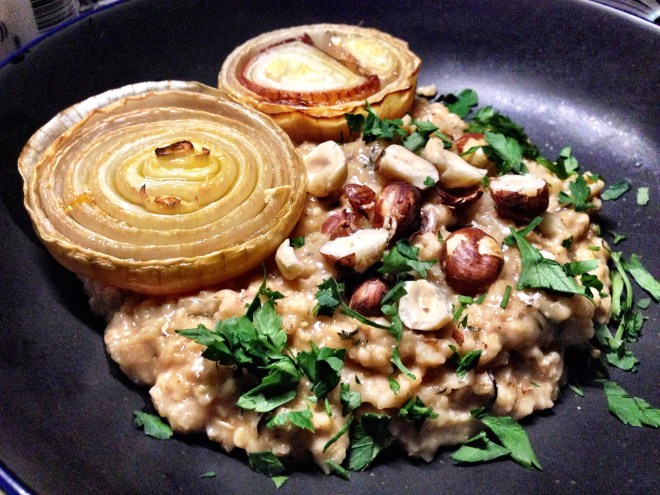 Baked Onions and Savoury Porridge
